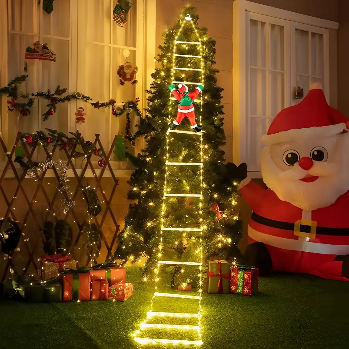 🎅🏻 Papa Noel Con Escalera De Luces (2 mts)🎅🏻